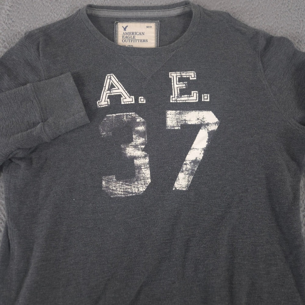 VINTAGE American Eagle Shirt Mens XL Grey A.E.‎ 37 Graphic Cotton Thermal Y2K